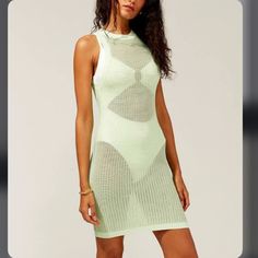 Feel Confident And Look Chic In The Carson Dress. Designed In Soft Tech Mesh, This Mini Silhouette Features A Solid White, High Neckline And A Straight Cut That Will Guarantee To Hug All Your Curves. Material 65% Viscose, 35% Nylon Fitted Light Green Sleeveless Mini Dress, Mesh Cover Up Dress, Striped Dresses, Striped Tunic Dress, Solid And Striped, Halter Midi Dress, No Closure, Striped Midi Dress, Midi Dress Casual