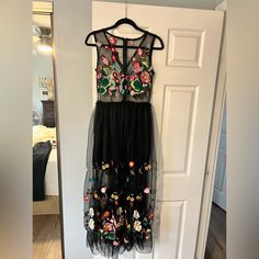 Sheer Floral Top To Dress With Sheer Bottom Half. In Perfect Condition. Black With Flowers. Yellow Polka Dot Dress, White Spaghetti Strap Dress, Pink Plaid Dress, Green Satin Dress, Little Black Cocktail Dress, White Halter Dress, Metallic Mini Dresses, Sheer Floral Top, Grey Sweater Dress