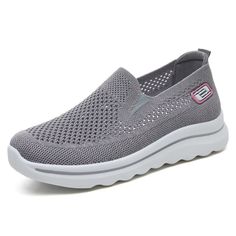 Color: GW-S-37-Gray, Shoe Size: 41 Comfortable Breathable Gray Slip-on Sneakers, Gray Slip-on Synthetic Walking Shoes, Gray Slip-on Sneakers With Breathable Mesh, Gray Slip-on Walking Shoes With Textured Sole, Breathable Gray Synthetic Slip-on Sneakers, Mesh Shoes, Walking Shoes, Types Of Shoes, Summer Women