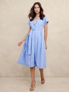 Poplin Tie-Waist Midi Dress | Banana Republic Factory Column Dress, Poplin Dress, Banana Republic Women, Banana Republic Factory, Fabric Belt, Neck Collar, Fit Flare Dress, Flare Dress, Pleated Skirt