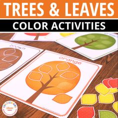 trees and leaves color activities for kids to do with their own hands on the table