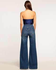 Liv Wide Leg Jean in medium wash | Ramy Brook Cool Attitude, Girl Vibe, Ramy Brook, Designer Swimwear, Skirt Design, High Waisted Denim, Chic Dress, Designer Outfits Woman, Stylish Women