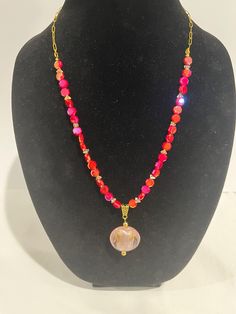 https://gypsystrand.etsy.com/listing/1754600996 Red Agate Round Bead Crystal Necklaces, Red Agate Round Bead Crystal Necklace, Red Agate Bead Crystal Necklace, Pink Round Single Strand Jewelry, Pink Single Strand Round Jewelry, Red Agate Beaded Necklaces, Valentine's Day Gift Necklace With Faceted Beads, Pink Beaded Czech Glass Jewelry, Red Beaded Agate Necklaces