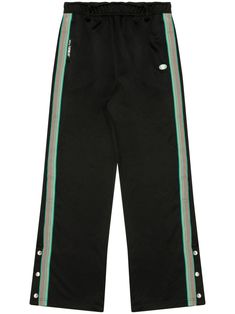 black/green stretch-jersey side stripe detailing appliqué logo logo patch to the rear elasticated waistband belt loops side press-stud fastening at the ankles straight leg Bathing Ape, A Bathing Ape, Side Stripe, Press Studs, Sport Pants, Active Wear For Women, Black Green, Track Pants, Size Clothing