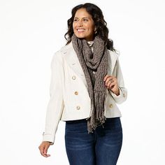 TWRHLL by Christie Brinkley Cable Knit Scarf  This cozy-chic scarf features cable knit detail on soft, plush sweater yarn that's perfect for complementing almost any outfit. Fall Beige Outerwear With Scarf, Casual Wool Scarves For Fall, Chic Beige Fall Scarves, Chic Beige Scarf For Fall, Chic Beige Scarves For Fall, Casual Fall Outerwear With Scarf, Soft Knit Scarves For Cold Weather In Fall, Cozy Wool Scarves For Fall, Soft Knit Wool Scarves For Fall