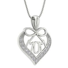 Natural Earth-mined Diamond Gold Jewelry. 100% Customer Satisfaction Guarantee or Money Back. Free Shipping with in USA. Heart MOM Necklace Accented With Diamond.Everyday can be Mother's day with this diamond heart mom necklace. Show your beloved mom just how much you love her with this sweet gesture that she is sure to adore.An open heart design is decorated with diamonds and spells mom off to the Center. Diamond Information: Diamond Pcs : 15 Pieces Diamond Carat : 0.20 Carats Diamond Shape : R Gift White Gold Diamond Necklace With Diamond Accents, Diamond Heart Necklace For Wedding And Mother's Day, Engraved Diamond Jewelry For Mother's Day, Elegant Necklace With Diamond Accents For Mom, Elegant Engraved Heart Necklace For Mother's Day, Formal Heart Cut Necklace For Mother's Day, Valentine's Day Gift Diamond Pendant Necklace, Mother's Day Engraved Diamond Jewelry, Diamond White Heart Pendant Necklace For Mother's Day