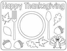 a thanksgiving coloring page with the words happy thanksgiving written on it and an image of a turkey