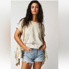 Free People Keeping It Folk Tee Floral Embroidery Hi Lo Hem Tan Combo New Without Tags * Size: Xl Retail Price $128 97% Cotton * 3% Fiber 58 Inches Around Bust 24 Inches Center Length 31 Inches Side Pointed Length Cream Cotton Top With Floral Embroidery, Bohemian Crew Neck Top With Geometric Embroidery, Bohemian Tops With Geometric Embroidery And Crew Neck, Free-spirited Cotton Top For Spring, Beige Floral Embroidered Cotton Tops, Cream Embroidered Cotton Tops, Cream Short Sleeve Tops With Floral Embroidery, Relaxed Fit Bohemian Embroidered Cotton Top, Bohemian Style Relaxed Fit Embroidered Cotton Top