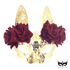 Elegant Bunny Mask Gold Womens Masquerade Mask Easter Bunny - Etsy Red Party Mask Costume Accessories, Bunny Masquerade Mask, Flower Mask, Bunny Flower, Thank You Wishes, Metal Mask, Bunny Mask, Red Mask, Masked Ball