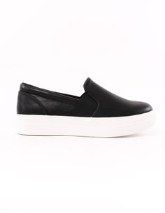 back of the black kickin' it sole-o slip on sneaker - elle bleu shoes Synthetic Slip-on Sneakers With Cushioned Footbed And White Sole, Black Synthetic Sporty Slip-ons, Slip-on Sneakers With Thick Bottom, Thick Bottom Slip-on Platform Sneakers For Streetwear, Synthetic Slip-on Platform Sneakers, Thick Bottom Synthetic Slip-on Sneakers, Synthetic Thick Bottom Slip-on Sneakers, Synthetic Round Toe Slip-ons For Streetwear, Trendy Thick Bottom Slip-on Sneakers