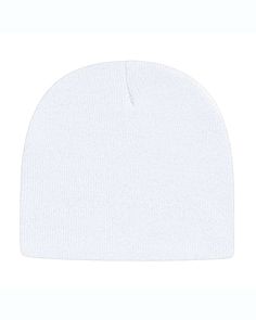 100% Acrylic; 8 1/2" knit; Made in the USA Cute White Cheap Beanie, Casual White Knitted Bonnet, Casual White Bonnet One Size, Casual White One-size Bonnet, Adjustable Soft White Beanie, Lightweight White Cotton Hat, Soft Adjustable White Bonnet, Adjustable Soft White Bonnet, Casual White Cotton Bonnet