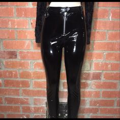 Purchased A Few Months Ago, But Did Not Fit Me. Trendy Shiny Black Bottoms, Fitted Bottoms With Zipper Closure For Streetwear, Fitted Winter Bottoms With Zip Fly, Black Bottoms With Zipper Closure, Black Zipper Closure Long Pants, High Waist Pants With Zip Fly For Party, Fitted High Waist Leather Pants With Zip Fly, High Waist Black Bottoms With Zip Fly, Fitted High-waist Leather Pants With Zip Fly