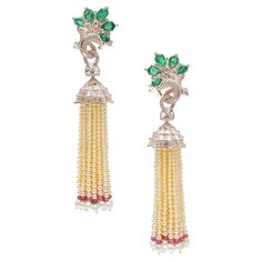 When it comes to exquisite jewelry, few pieces can rival the timeless elegance of natural pearl tassel earrings. These stunning earrings are not only a testament to the beauty of natural pearls, but also a showcase of masterful craftsmanship and design. Crafted with the utmost attention to detail, these fine natural pearl tassel earrings are mounted in 18kt gold, adding a touch of luxury and sophistication to the already exquisite piece. The use of 18kt gold not only enhances the overall aesthetic appeal of the earrings but also ensures their longevity and durability. What truly sets these earrings apart is the addition of emerald and diamonds, further elevating their allure. The vibrant green hue of the emerald complements the lustrous pearls, creating a striking contrast that captures th Pearl Cocktail Ring, Pearl Chandelier Earrings, Contemporary Bridal, Pearl Chandelier, Platinum Earrings, Saltwater Pearls, Pearl Jewellery, Modern Bridal, Natural Pearl