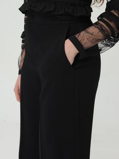 Pants TWINSET Woman color Black Chic Ankle-length Evening Pantsuit, Luxury Wide-leg Pants For Evening, Luxury Wide-leg Evening Bottoms, Luxury Bottoms For Night Out In Spring, Luxury Spring Bottoms For Night Out, Chic Ankle-length Pantsuit For Party, Elegant Evening Pantsuit With Ankle-length Pants, Elegant Ankle-length Pantsuit For Night Out, Chic Tailored Pants For Evening