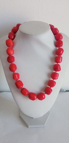 Red coral, genuine Statement piece of jewelry Elegant Coral Beaded Necklaces With Large Beads, Formal Necklaces With Large Beads, Red Coral Necklaces With Large Beads As Gift, Formal Red Jewelry With Polished Beads, Elegant Red Coral Necklace For Formal Events, Red Polished Beads Jewelry For Formal Occasions, Gift Red Coral Necklace With Large Beads, Elegant Red Coral Necklaces With Polished Beads, Elegant Red Coral Necklace For Formal Occasions