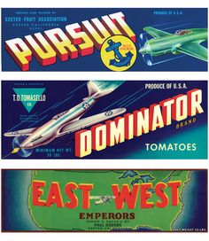 three different types of advertising from the early 20th century, including an airplane and a plane