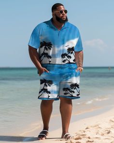 Introducing the Plus Size L-9XL Hawaiian Shirt Shorts Setyour ultimate summer companion! This vibrant outfit features a breezy, short-sleeve Hawaiian-style shirt paired with comfortable shorts, perfect for the modern man who loves to stay stylishly casual. Crafted from lightweight, breathable cotton, this set ensures you stay cool and dry even on the hottest days. With eye-catching prints inspired by the lush landscapes of Hawaii, this ensemble adds a splash of color to any occasion. Available i Collared Beach Sets For Summer, Beachwear Set With Short Sleeves For Vacation, Casual Collared Beach Sets, Vacation Beachwear Short Sleeve Sets, Casual Beach Sets Short Length, Vacation Beachwear Sets With Short Sleeve, Casual Beach Sets, Casual Short Sleeve Sets For Vacation, Casual Short Sleeve Vacation Sets