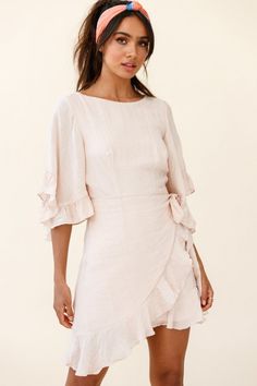 Shop Dresses | Hot Party Dresses | Hot Dresses | Selfie Leslie, Color: Beige Pink Dress Shoes, Brunch Dress, Ruffle Trim Dress, Beige Dress, Dress Beige, Beige Dresses, Clothing Tags, Basic Dress, Of Model