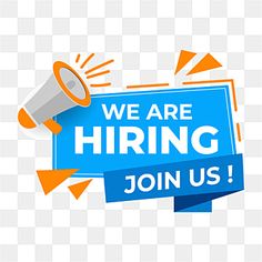 we are hiring sign with megaphone and arrows around it, on a transparent background