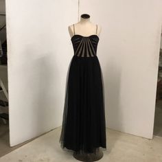 Stunning Black And Peekaboo Full Length Party Dress. Size 6. Perfect Condition - Never Worn! Sheer A-line Dress For Night Out, A-line Evening Dress With Fitted Bodice For Night Out, Black A-line Maxi Dress For Night Out, Evening Mesh Dress With Sweetheart Neckline For Prom, Black Tulle Evening Dress With Boned Bodice, Black Dress With Fitted Bodice For Evening, Black Evening Dress With Boned Bodice For Prom, Sweetheart Neckline Mesh Dress For Prom, Sheer Bodice Maxi Cocktail Dress