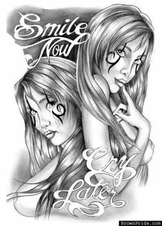 a drawing of two girls with the words smile now