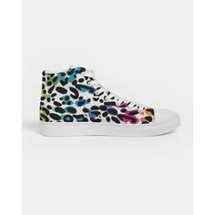 Our Rainbow Leopard Print Hightop Canvas Shoes are a minimalist sneaker but gives comfort for a day or edgy night look. Their upper part is handcrafted from high quality Polyester Canvas for maximum comfort and performance.Their lace-up closure provides for a snug fit, while their padded collar and soft insoles make them incredibly comfortable to wear! Breathable lining, soft insole Faux leather toe cap Lace-up front Padded collar Printed, cut, and handmade Size & Fit Runs TTS See size chart Mat Minimalist Sneakers, Rainbow Leopard Print, Rainbow Leopard, Photo Proof, Night Looks, Canvas Shoes, Accessories For Women, Quality Clothing, Snug Fit