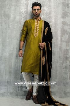 Kurta Shalwar & Shawl - DRM5197 Men Kurta Design, Men Wardrobe, Raw Silk Kurta, Indian Groom Wear