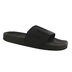 Product Description: This slip-on sandal is great for any man. It features a genuine leather upper with visible handcrafted stitch, providing a rugged feel to a casual, comfortable shoe. The cushioned insole contours to the curves of the foot, while the shock-absorbing sole adds durability and lasting support for all-day wear. Heel Height: 1.25". Product Details: Stretch Gore: Flexible gore stretches and secures your foot with your everyday movement. Supersoft® Microfiber Upper Lining: This ligh Open Toe Beach Slides With Stitched Sole, Comfortable Open Toe Slides With Stitched Sole, Black Slip-on Slides With Leather Footbed, Synthetic Slide Slippers With Leather Footbed, Synthetic Slippers With Leather Footbed, Comfortable Slip-on Sandals With Rubber Sole, Cushioned Slip-on Sport Sandals, Closed Toe Synthetic Slides With Rubber Sole, Comfortable Slip-on Closed Toe Slides