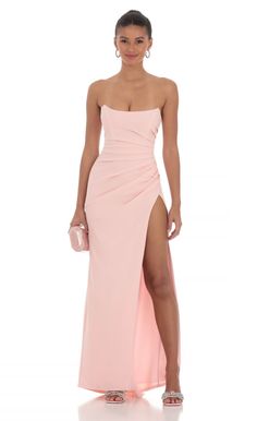 Strapless Corset Maxi Dress in Pink | LUCY IN THE SKY Big Prom Dresses Ball Gown, Prom Dresses Lucy In The Sky, Prom Dresses For Fair Skin, Modern Prom Dresses Long, Bright Colored Formal Dresses, Long Dresses For Homecoming, Ball Formal Dresses, Pink Strapless Formal Dress, Bridesmaid Dresses With Corset