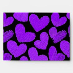 purple hearts painted on black background