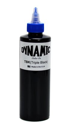 a bottle of black ink on a white background with the word dynamic written in it