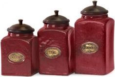 three red jars with the words love your home on them and an image of two elephants