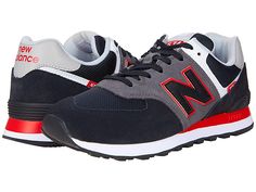 New Balance Classics ML574v2 - Men's Running Shoes : Black/Velocity Red : Add a vintage runner design to your wardrobe with the iconic silhouette of the New Balance Classics ML574v2 sneakers. Casual shoes with suede and mesh or textile uppers in a sporty silhouette. Foam-padded collar and tongue. Soft linings and a removable foam insole provide all-day comfort. Traditional lace-up closure. TPU heel insert for extra support. ENCAP® midsole for cushioning. Durable rubber outsole. Imported. Measure Low-top Running Shoes With Contrast Sole, Athleisure Running Shoes With Contrast Sole For Streetwear, Athleisure Sneakers With Contrast Sole For Errands, Sports Low-top Running Shoes With Contrast Sole, Running Sneakers With Contrast Sole And Mesh Material, Low-top Running Shoes With Contrast Sole For Sports, Mesh Sneakers With Contrast Sole For Running, Running Sneakers With Mesh And Contrast Sole, Mesh Sneakers With Contrast Sole For Running Errands