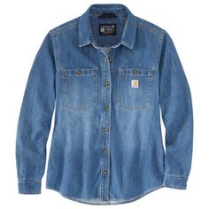 Wear this Carhartt Women's Relaxed Fit Midweight Long-Sleeve Denim Work Overshirt to work or save it for the weekend. Either way, the soft midweight cotton denim is comfortable as well as durable. This work shirt has a relaxed fit so you can layer it over a T-shirt when the sun goes down for little bit of extra warmth. Shop more Carhartt work staples today. Relaxed fit overshirt 8.5 oz., 100% cotton fabric Button front style 2 chest pockets with button closures 2 lower front side entry pockets I Work Staples, Carhartt Womens, Womens Denim Shirt, Tractor Supply, Sun Goes Down, Work Wear Women, Work Shirt, Work Shirts, Denim Shirt