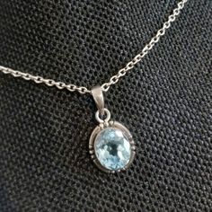 Stunning 925 Sterling Silver Necklace With Blue Topaz Stone. 18.5" Chain Length. Chain Is Not Dainty Has A Nice Thickness To It. Blue Silver Necklace, Silver Necklace With Blue, Blue Topaz Necklace, Topaz Necklace, Blue Topaz Stone, Greyish Blue, Blue Gems, Topaz Stone, Blue Necklace