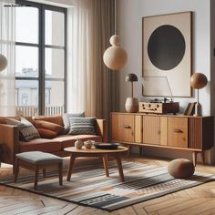 a living room filled with furniture and large windows