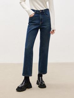 MO&Co.Women High Waist Ankle Jeans with Straight Features : - Straight leg, ankle length- High waisted- Button and zip closure Code: MBB4JENT19The back length of size M is 92.5cm MATERIALS & CARE : Material: 68% Cotton 32% LyocellMachine wash separately under 30℃Do not bleach, lay flat to dry in the shadeDo not tumble dry, iron at low temperatureDo not dry clean, and do not soakPlease wash with special detergent for silk and woolReverse into mesh bag for washingSpecial process parts:Do not rub, Jeans Silhouette, Straight Leg Ankle Jeans, Casual Street Fashion, Denim Style, Mesh Bag, Casual Street Style, Ankle Jeans, Retro Vibe, Street Fashion