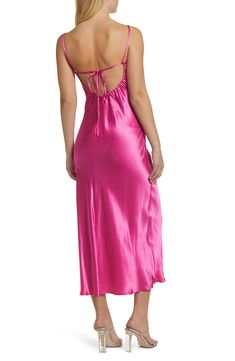 This slinky slipdress is crafted in glossy satin with a tied and cutout back. V-neck Spaghetti straps 100% viscose Machine wash, line dry Imported Cami Tanks, Nordstrom Dresses, Pink Tops, Bright Pink, Pink Color, Lace Trim, Spaghetti Strap, Light Pink, Slip Dress