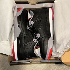 Kids Size 3 Low-top Air Jordan 4 For Streetwear, Black Urban Low-top Air Jordan 4, Air Jordan 4 Black With Red Sole For Sports, Air Jordan 4 Black With Red Sole For Streetwear, Air Jordan 4 Black High-top Synthetic, Black Air Jordan 4 With Red Sole, Casual Black Air Jordan 4 With Red Sole, Black Air Jordan 4 With Rubber Sole For Streetwear, Black Air Jordan 4 With Red Sole And Leather