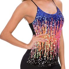 Women’s Sequin Tops Glitter Party Strappy Tank Top Sparkle Glamorous Shimmer Sequin Fabric For Spring, Trendy Shimmer Tops For Party, Spring Sequin Fabric For Night Out With Shimmer, Spring Night Out Sequin Shimmer Fabric, Spring Night Out Sequin Fabric With Shimmer, Spring Night Out Embellished Sequin Fabric, Spring Party Sequin Fabric With Shimmer, Party Season Shimmer Tank Top, Disco Sequin Fabric For Spring Party