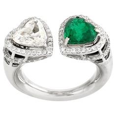 18KT:8.598g,D:1.66ct, Emer:1.44ct, Luxury Heart Cut Gia Certified Rings, Luxury Heart Cut Gia Certified Jewelry, Luxury Gia Certified Heart Cut Jewelry, Green Heart, Vibrant Green, Natural Emerald, Emerald Diamond, Sparkle Diamonds, Be Careful