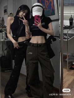 Hongkong Outfit, High Waisted Cargo Pants, Y2k Fits, Bestie Outfits, Women Cargo Pants, Coffee Fashion, Casual Wide Leg Pants, Work Trousers, Korea Fashion