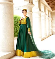 #green #afghani #dress #style #afghan #jewelry Green Afghan Dress, Turkmen Dress, Green Afghan