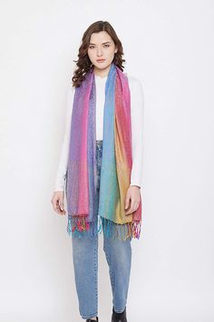 -Wear as a scarf, wrap, or shawl -Allover pattern, Watercolor design, Fringed edges -Makes a lovely gift -Measures 72" L x 27" W -Hand wash in cold water, tumble dry for long-lasting performance One Size Multicolor Dupatta, Multicolor One Size Fits All Dupatta, Multicolor Silk Scarf For Winter, One-size Multicolor Shawl, One Size Multicolor Shawl Scarf, Multicolor Shawl Wrap Scarf, Multicolor Pashmina Shawl Scarf, Winter Multicolor Pashmina Dupatta, Multicolor Dupatta