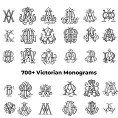 the various types of monograms are shown in black and white, as well as letters