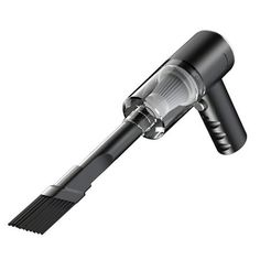 a black and silver hair dryer on a white background