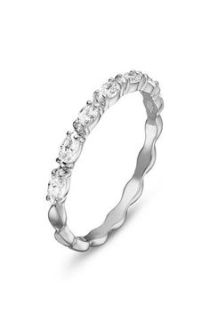 A row of marquise-shaped Swarovski crystals add timeless sparkle to this dainty band that can be stacked or worn alone. 1/8" band width Swarovski crystal/rhodium plate Imported Formal Stackable Crystal Ring With Cubic Zirconia, Formal Stackable Cubic Zirconia Crystal Ring, Formal Cubic Zirconia Stackable Crystal Ring, Silver Marquise Stackable Rings, Silver Marquise Half Eternity Ring, Marquise Cubic Zirconia Half Eternity Jewelry, Cubic Zirconia Marquise Cut Half Eternity Band, White Gold Cubic Zirconia Marquise Cut Eternity Band, Marquise Cut Cubic Zirconia Half Eternity Band