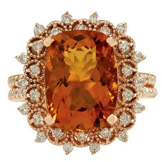 6.39 Carat Natural Citrine 14K Rose Gold Diamond Ring Ruby Ring Designs, Fortified Wine, Precious Gemstones Jewelry, Rose Gold Diamond Ring, Razzle Dazzle, Gold Diamond Ring, Natural Citrine, November Birthstone, Bling Rings