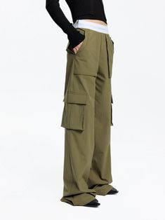 MO&Co. Contrast Waist Cargo Pants Functional Wide Leg Parachute Pants For Outdoor, Functional Wide-leg Parachute Pants For Outdoor, Sporty Wide Leg Trousers With Pockets, Functional Baggy Outdoor Pants, Functional Baggy Pants For Outdoor, Functional Wide Leg Pants For Outdoor, Wide Leg Cargo Pants For Outdoor Activities, Sporty Wide-leg Cargo Bottoms, Sporty Ankle-length Cargo Pants With Side Pockets