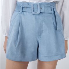 Zara Velvet Shorts With Belt Size Xxl Brand New With Tags Trendy Blue Workwear Shorts, High Waist Blue Shorts For Fall, Blue Short Bottoms For Fall, Blue Summer Shorts With Belt Loops, Blue Wide Leg Spring Shorts, Blue Shorts With Belt Loops For Summer, Blue Wide Leg Shorts For Spring, Blue Wide-leg Spring Shorts, Blue Trendy Shorts For Fall